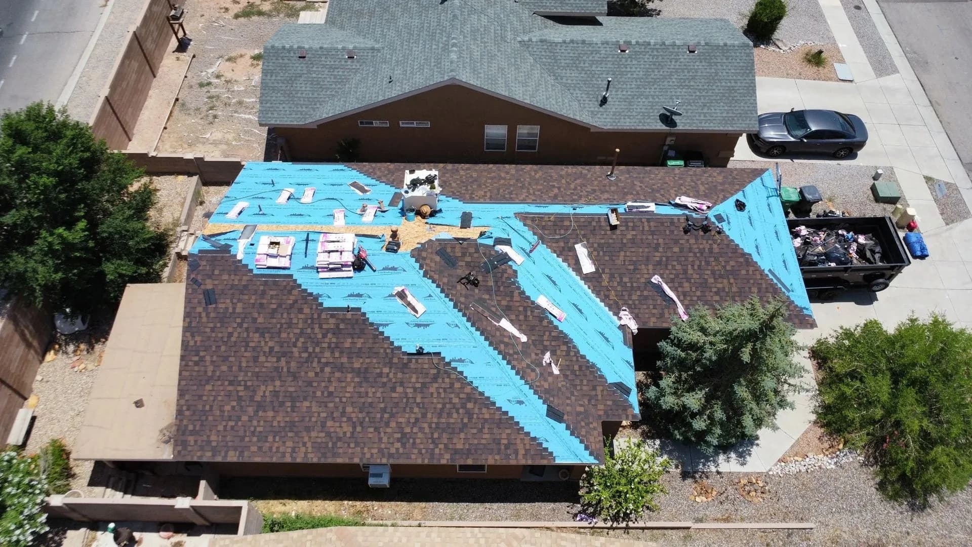 New shingle re-roof, aerial view
